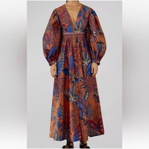 Farm Rio Wild Jungle brown dress maxi dress Medium